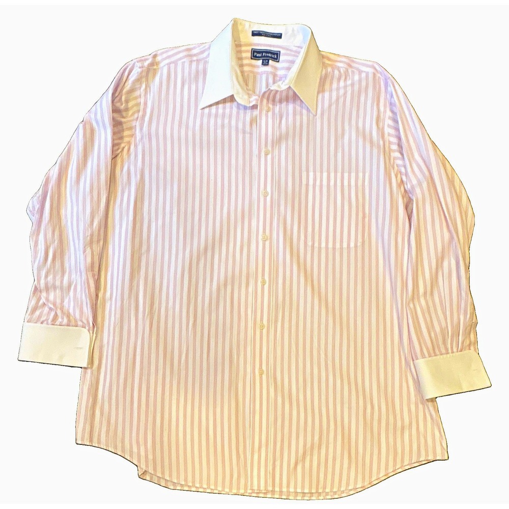 Paul Fredrick Dress Shirt 18-35 Non-Iron Pinpoint Cotton 2XL White/Pink Stripe